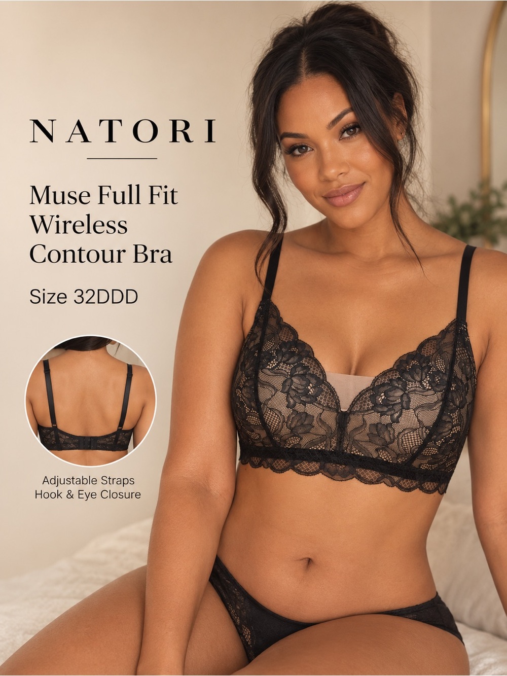 Natori Muse Full Fit Wireless Contour Bra Black Cafe 32DDD